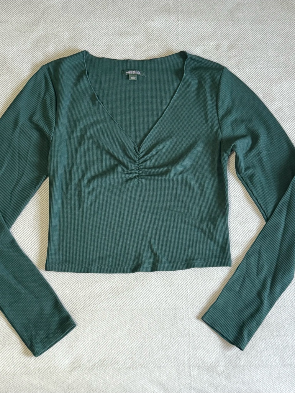 wild fable Forest Green Ribbed V-Neck Long Sleeve Top size S